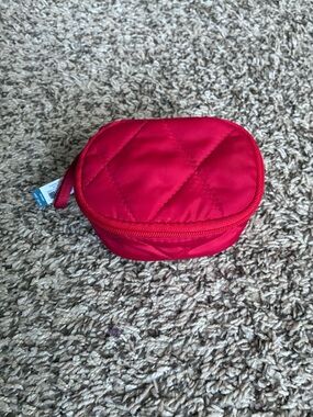 Quilted Red Oval Travel Pouch Mini Zip Case